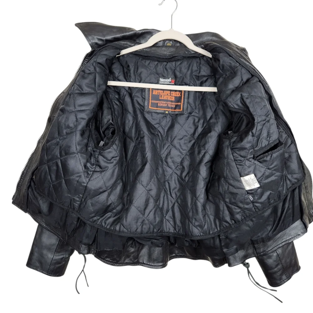 Antelope Creek Vintage Black Leather Moto Riding Jacket Braided HD Womens Size M